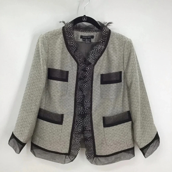 ETCETERA Collection Women’s Feathered & Mesh Trim Blazer - Picture 1 of 9